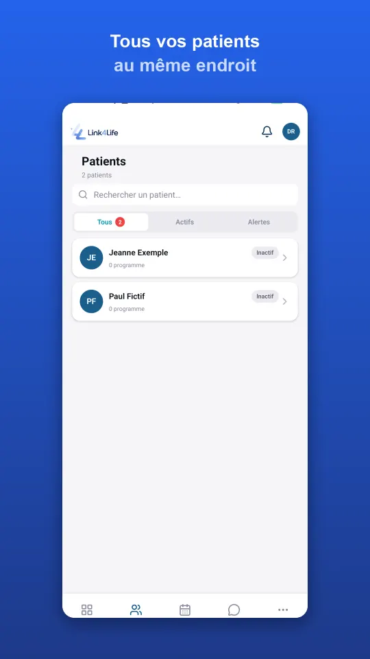 L'application Link4Life sur téléphone : la liste des patients